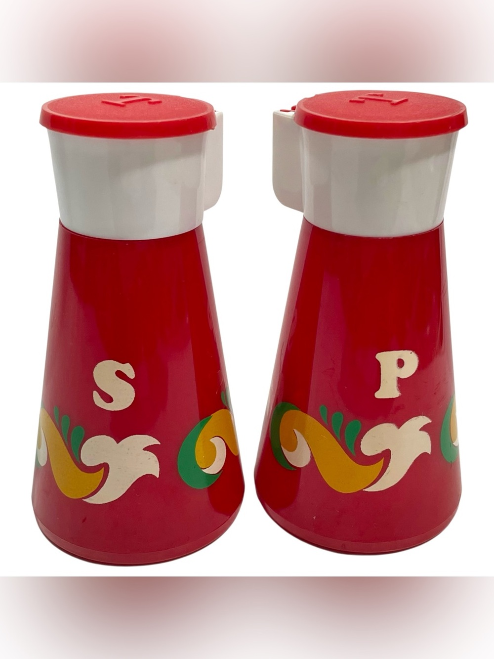 Vintage 1970s Thieco West Germany Groovy Red Plastic Salt and Pepper Shakers